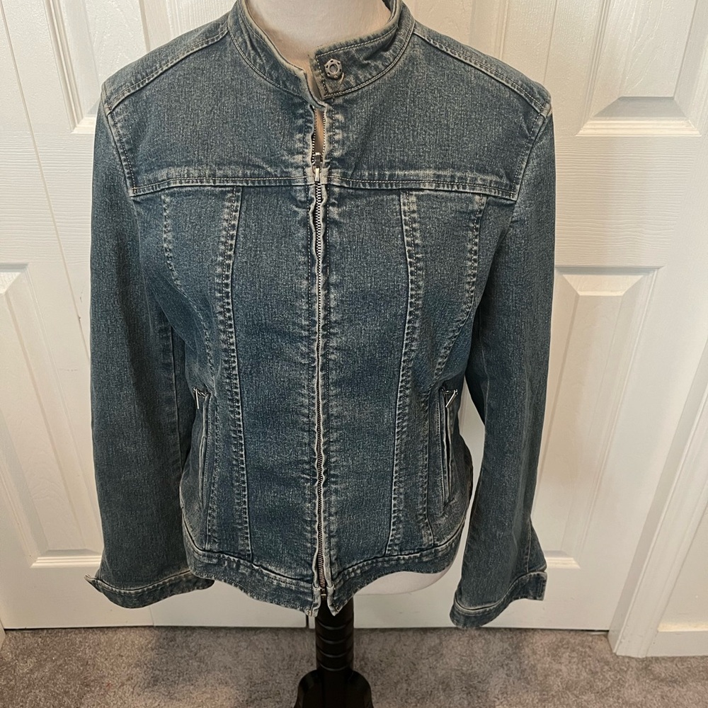 Elie Tahari Blue Jean Jacket Size L